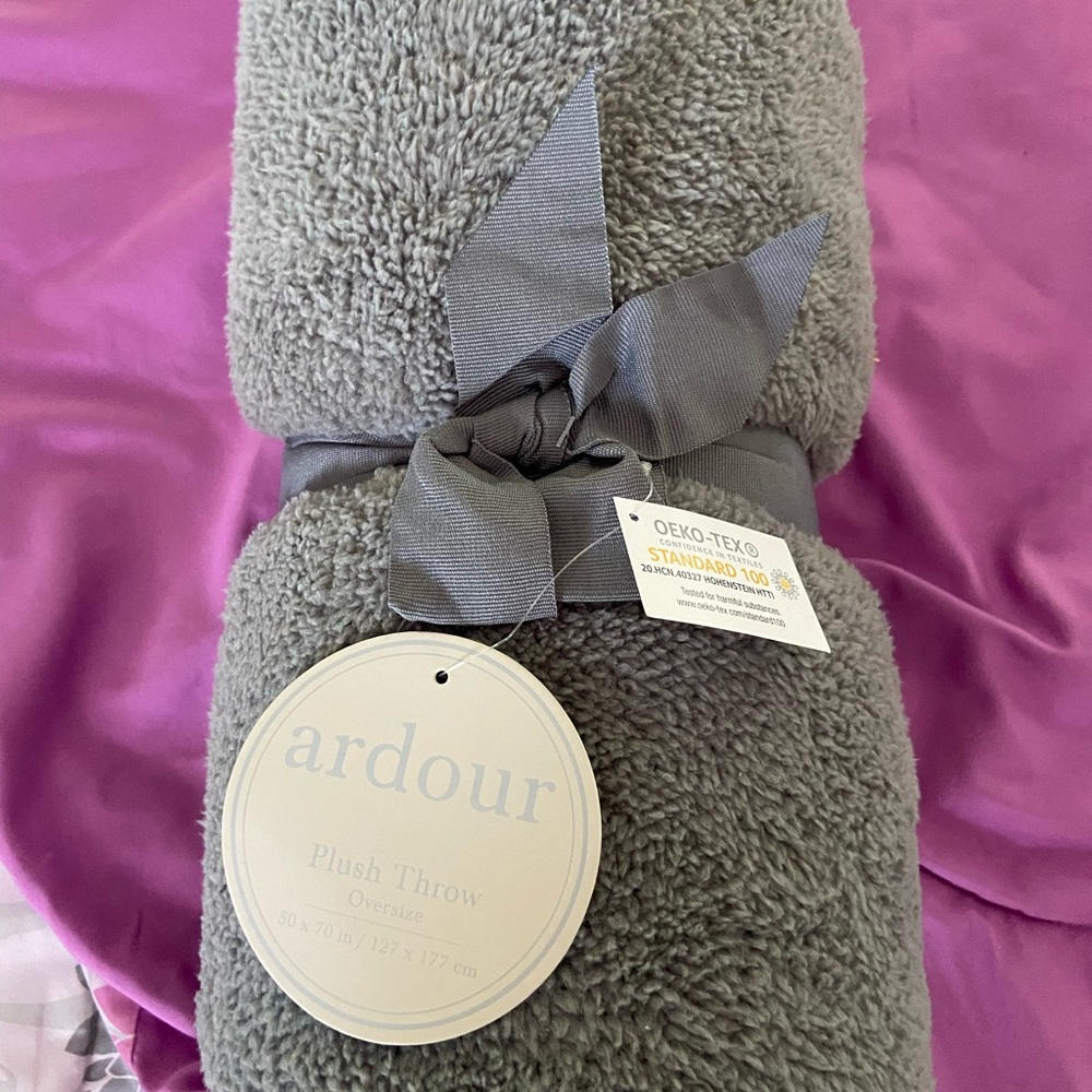Gray Plush Throw Blanket